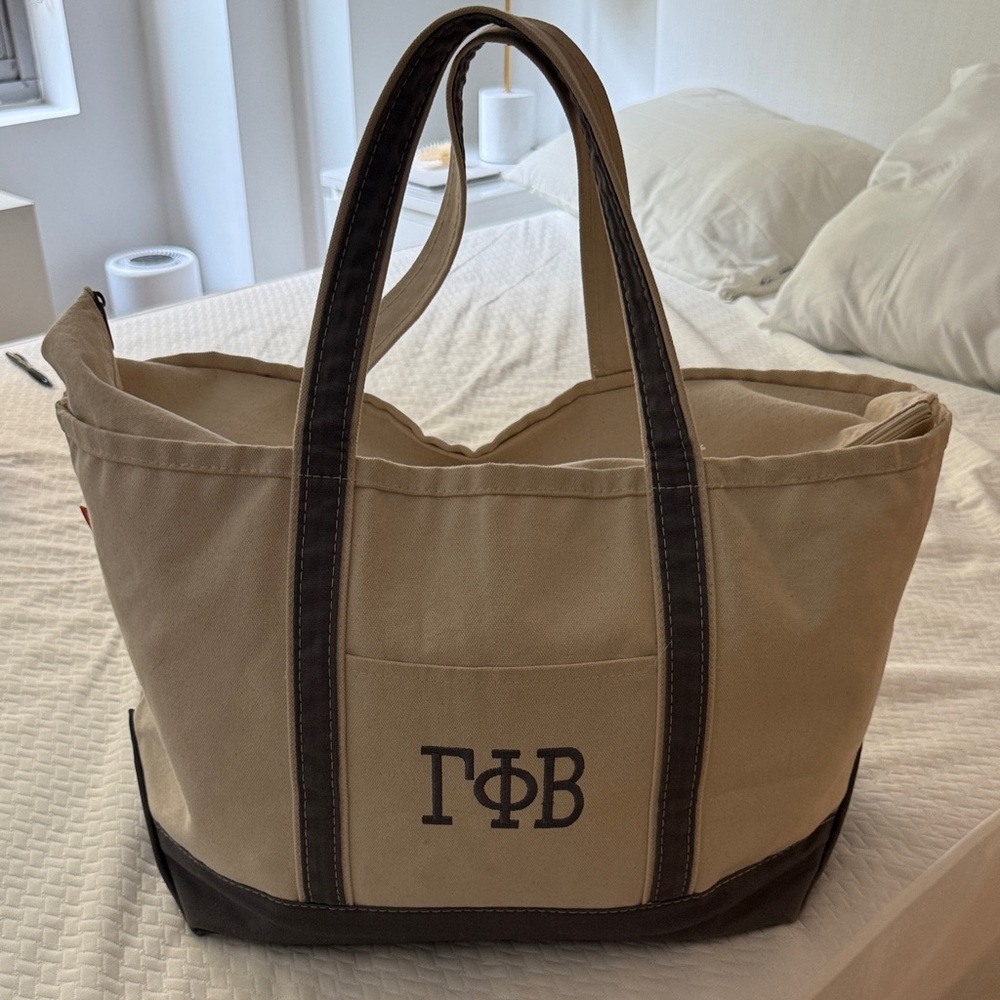 Beige and Black Canvas Tote Bag